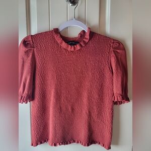 Catherine Malandrino Women's Rust Smocked Top M